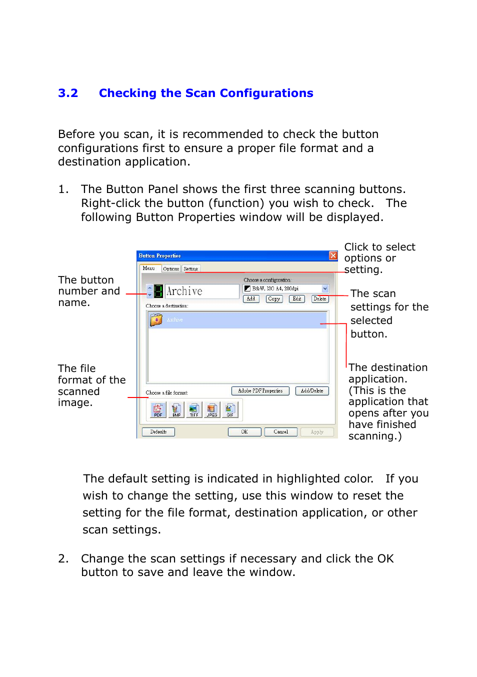 2 checking the scan configurations, Checking the scan configurations | I.R.I.S. IRIScan Pro 3 Cloud Button Manager User Manual | Page 14 / 49