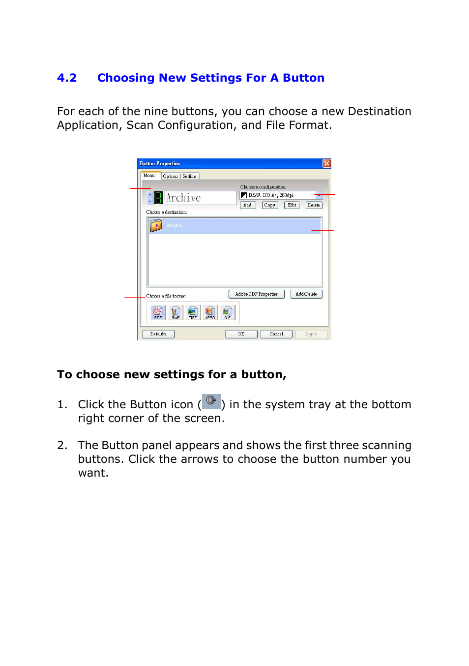 2 choosing new settings for a button, Choosing new settings for a button | I.R.I.S. IRIScan Pro 3 Cloud Button Manager User Manual | Page 17 / 49