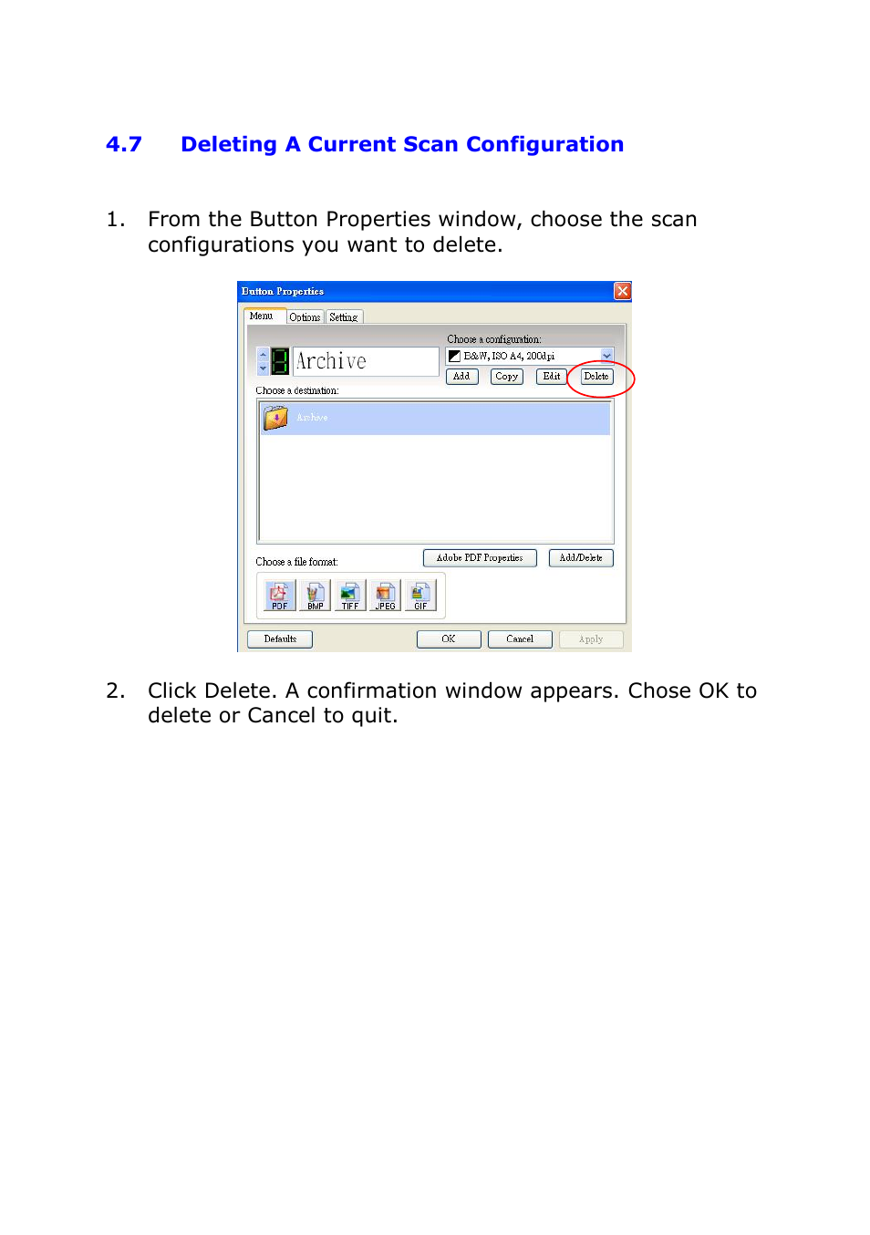 7 deleting a current scan configuration, Deleting a current scan configuration | I.R.I.S. IRIScan Pro 3 Cloud Button Manager User Manual | Page 38 / 49