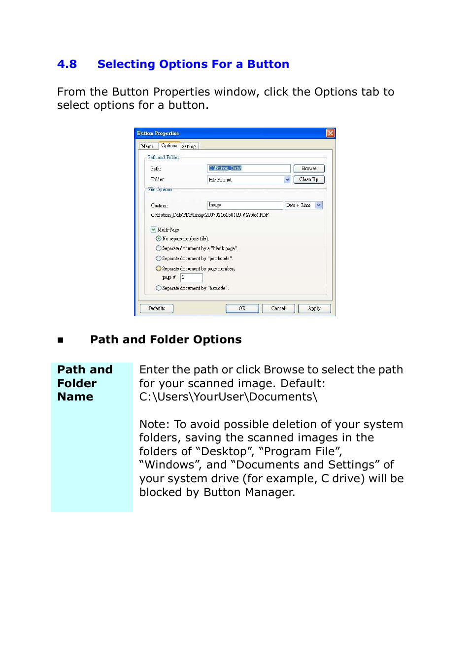 8 selecting options for a button, Selecting options for a button | I.R.I.S. IRIScan Pro 3 Cloud Button Manager User Manual | Page 39 / 49