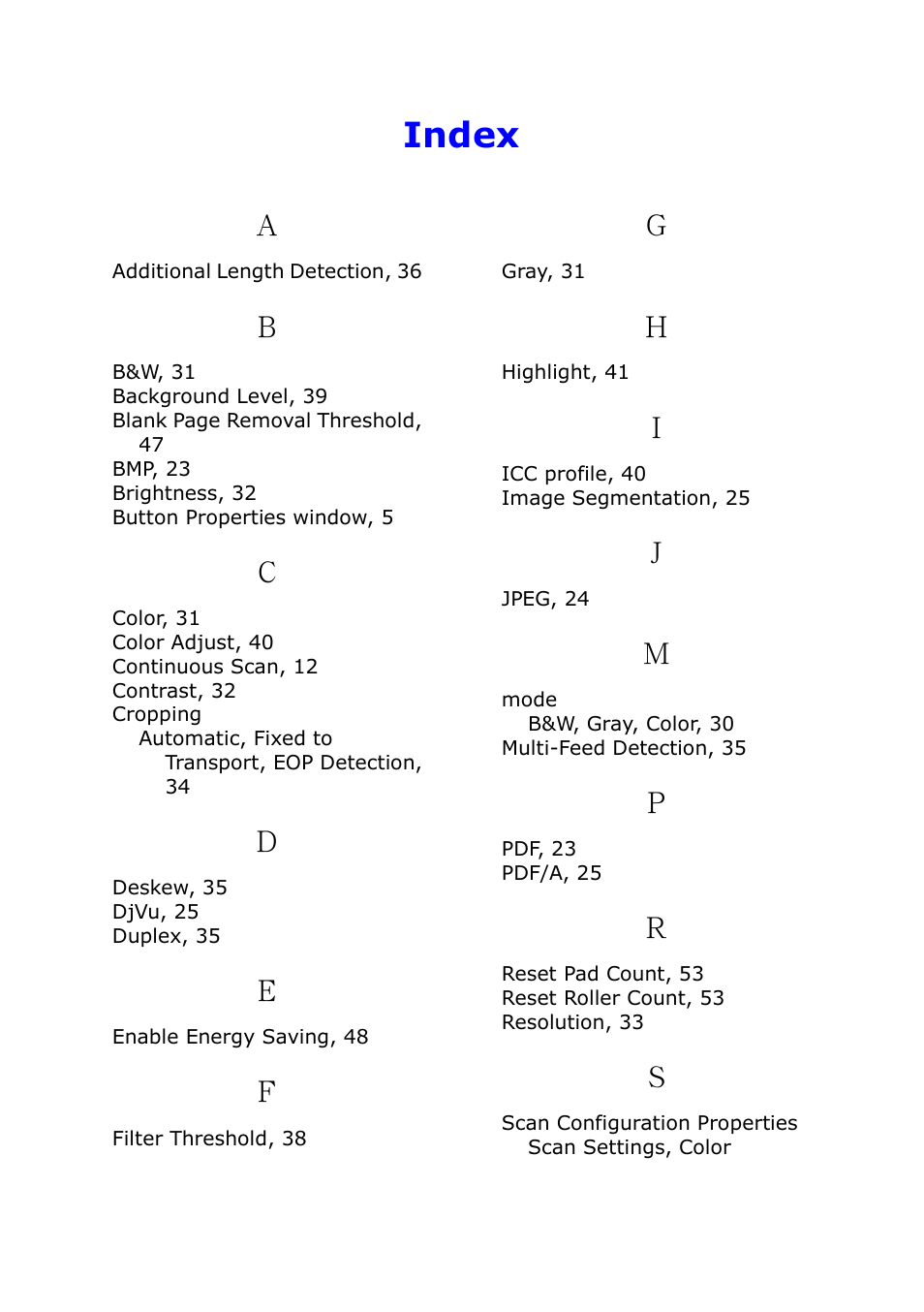 Index | I.R.I.S. IRIScan Pro 3 Cloud Button Manager User Manual | Page 48 / 49