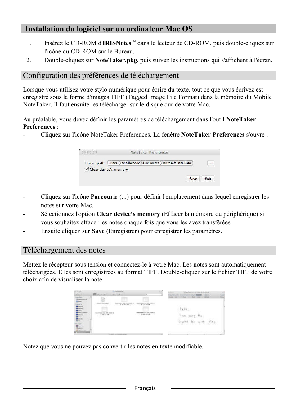 Installation du logiciel sur un ordinateur mac os, Configuration des préférences de téléchargement | I.R.I.S. IRISNotes Express 2 User Manual | Page 12 / 56