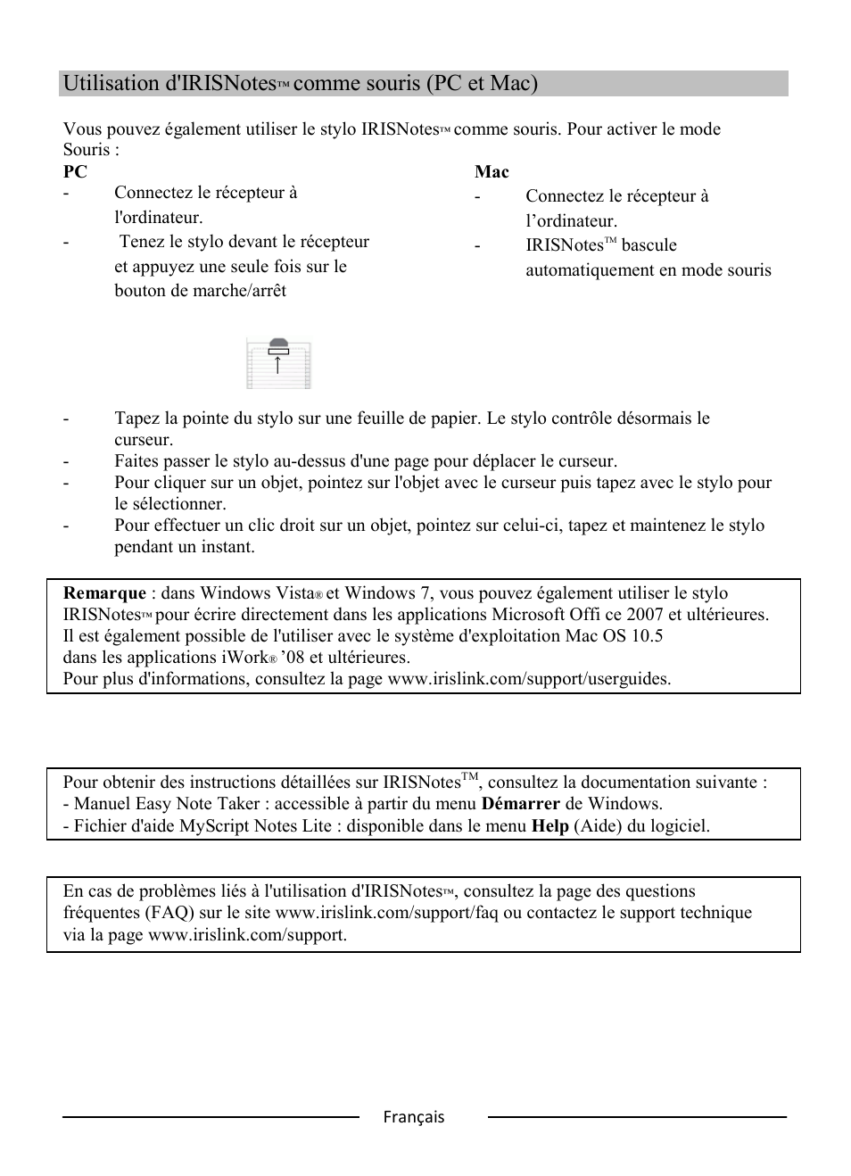 Comme souris (pc et mac) | I.R.I.S. IRISNotes Express 2 User Manual | Page 13 / 56