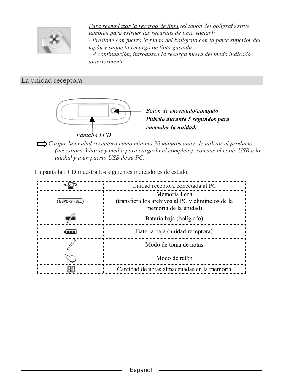 La unidad receptora | I.R.I.S. IRISNotes Express 2 User Manual | Page 27 / 56