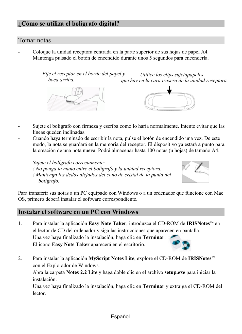 Cómo se utiliza el bolígrafo digital? tomar notas, Instalar el software en un pc con windows | I.R.I.S. IRISNotes Express 2 User Manual | Page 28 / 56