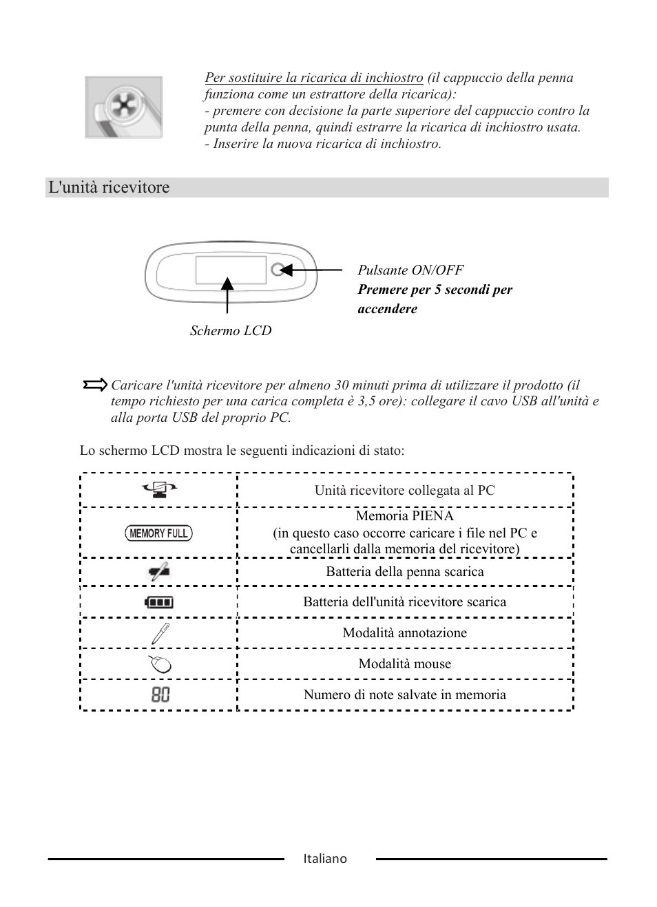 L'unità ricevitore | I.R.I.S. IRISNotes Express 2 User Manual | Page 33 / 56