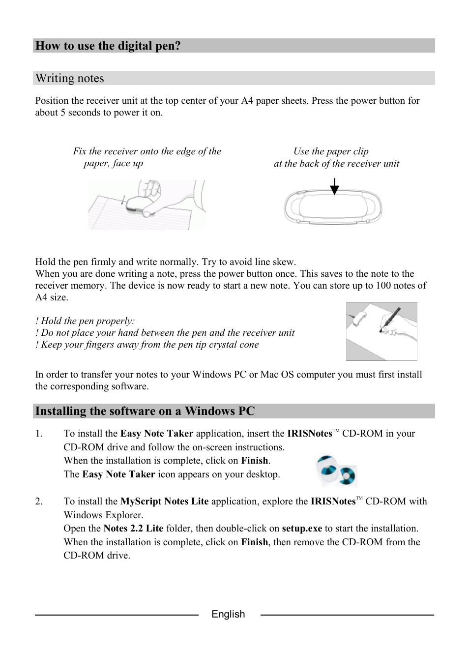 Installing the software on a windows pc | I.R.I.S. IRISNotes Express 2 User Manual | Page 4 / 56