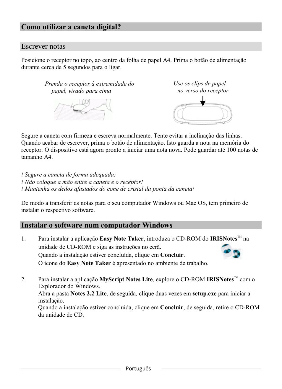 Como utilizar a caneta digital? escrever notas, Instalar o software num computador windows | I.R.I.S. IRISNotes Express 2 User Manual | Page 40 / 56