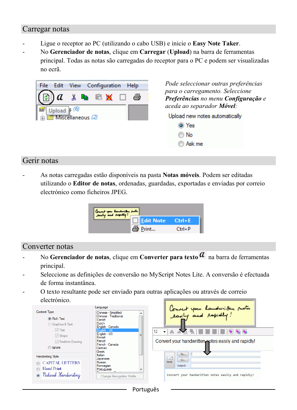 Carregar notas, Gerir notas, Converter notas | I.R.I.S. IRISNotes Express 2 User Manual | Page 41 / 56