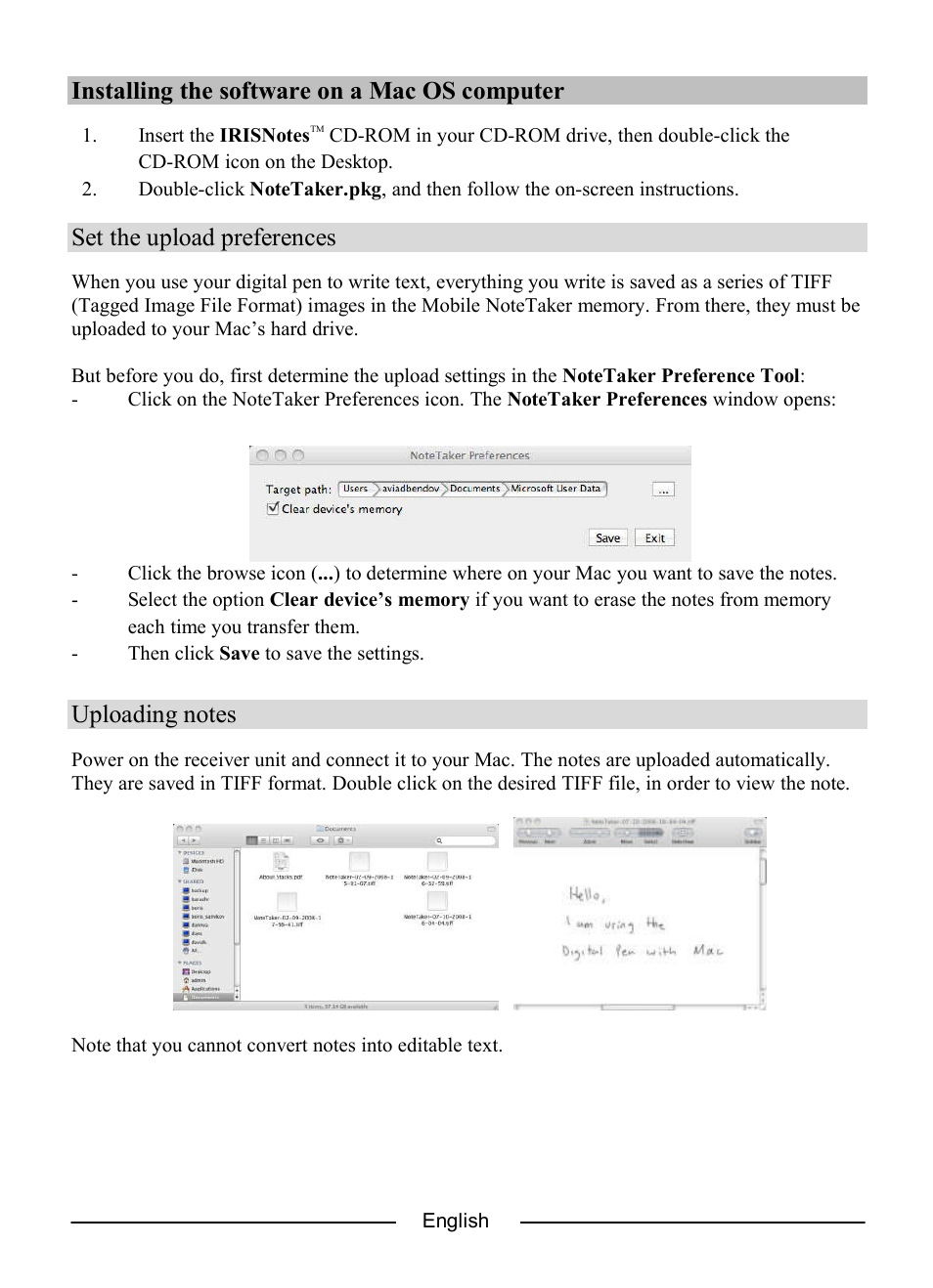 Installing the software on a mac os computer, Set the upload preferences | I.R.I.S. IRISNotes Express 2 User Manual | Page 6 / 56