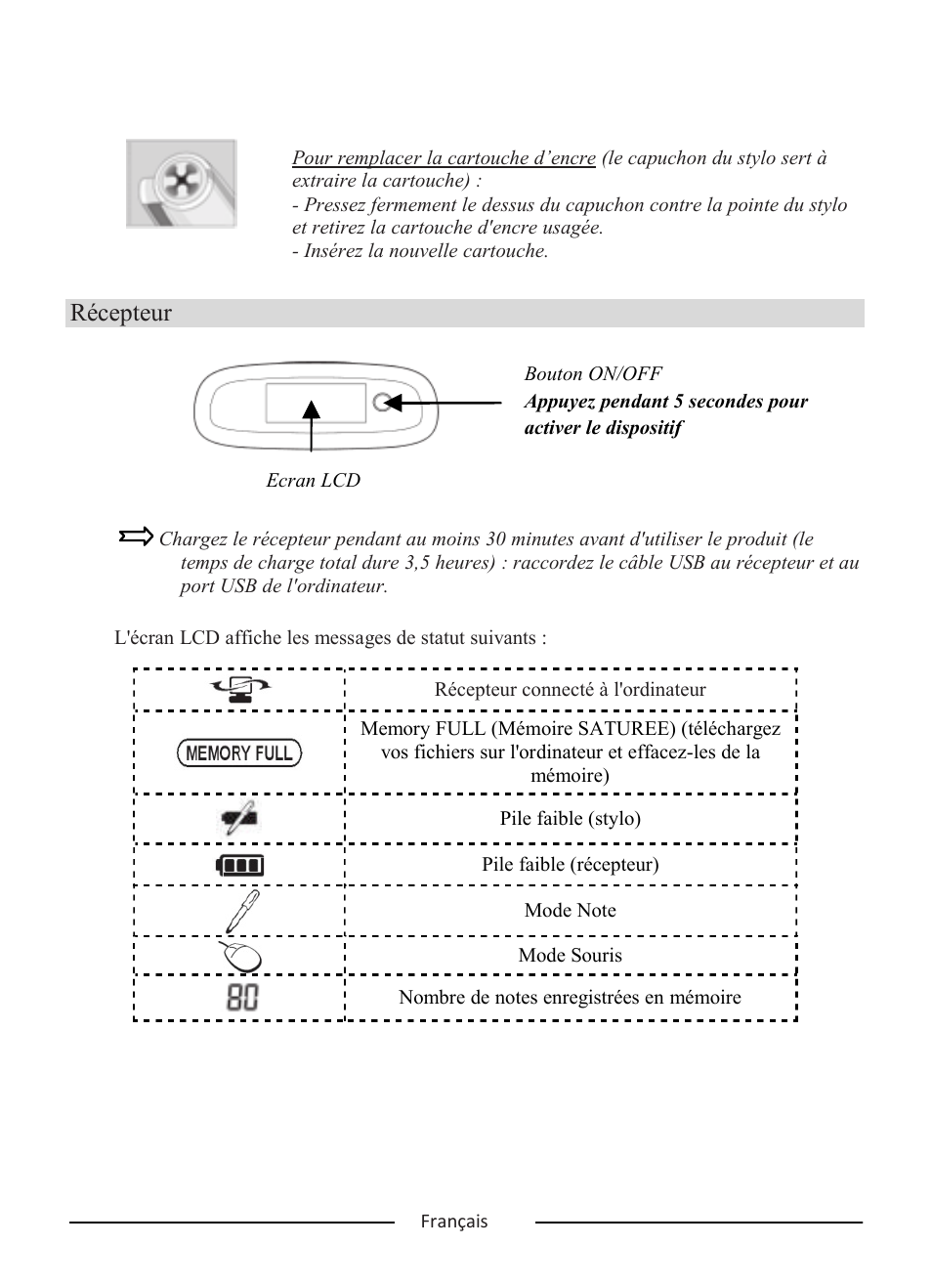 Récepteur | I.R.I.S. IRISNotes Express 2 User Manual | Page 9 / 56