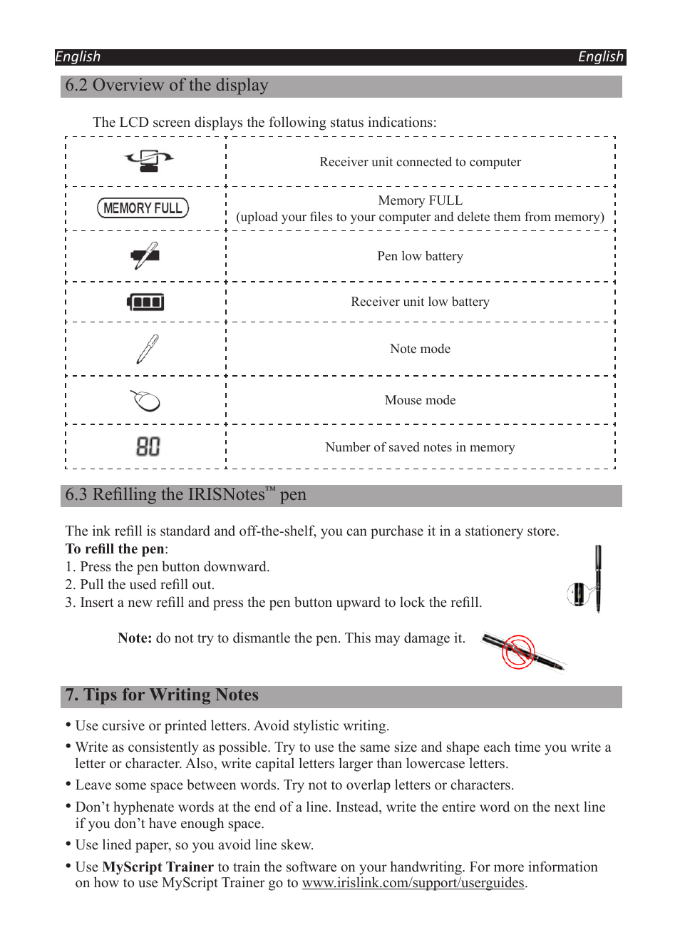 2 overview of the display | I.R.I.S. IRISNotes Executive 2 User Manual | Page 10 / 92