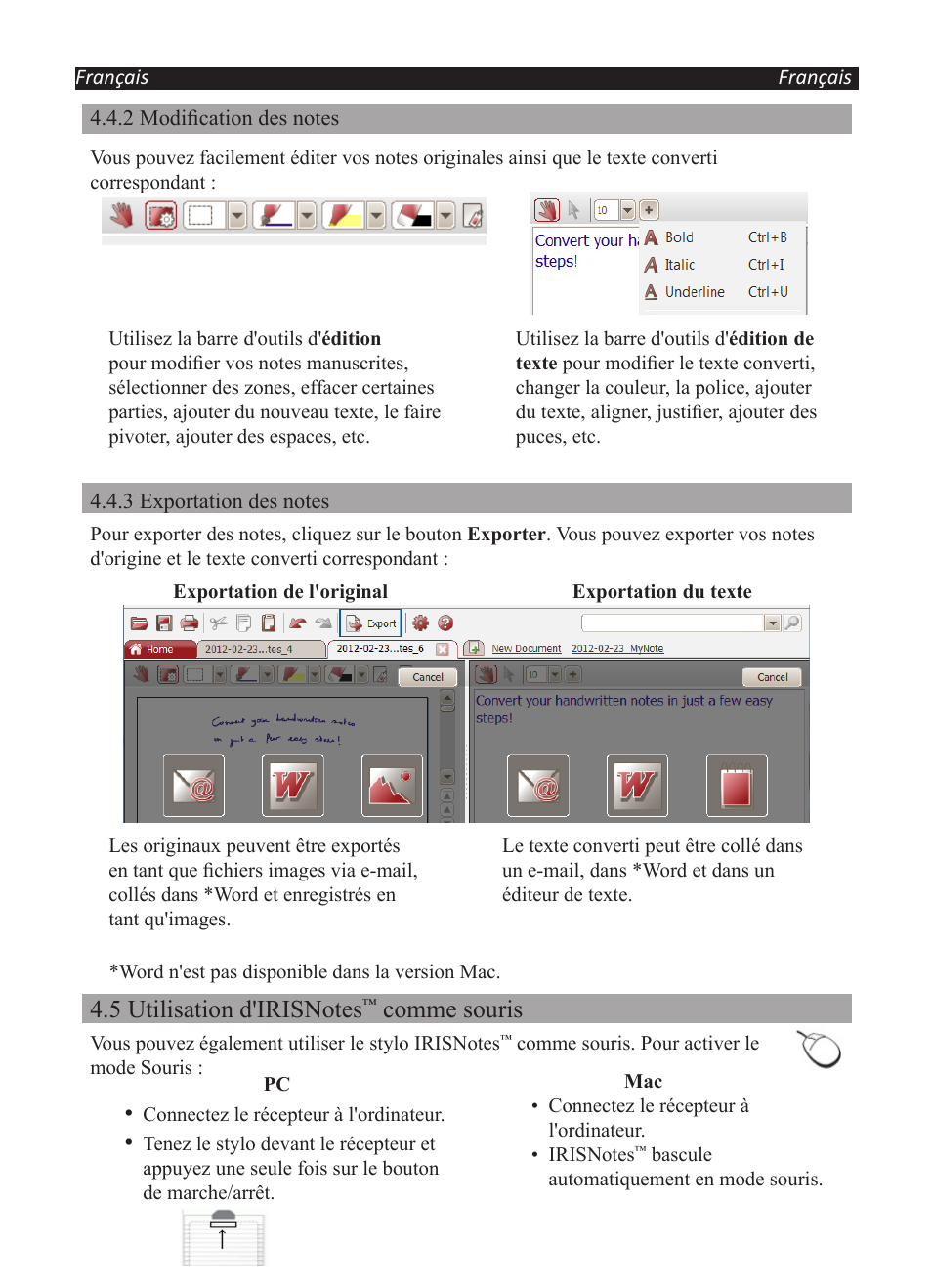 Comme souris | I.R.I.S. IRISNotes Executive 2 User Manual | Page 17 / 92