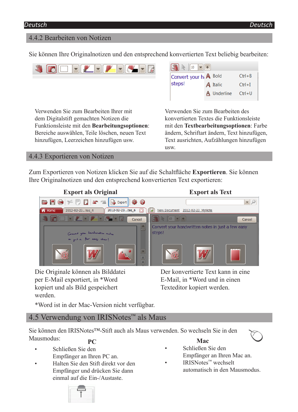 Executive, Als maus | I.R.I.S. IRISNotes Executive 2 User Manual | Page 37 / 92