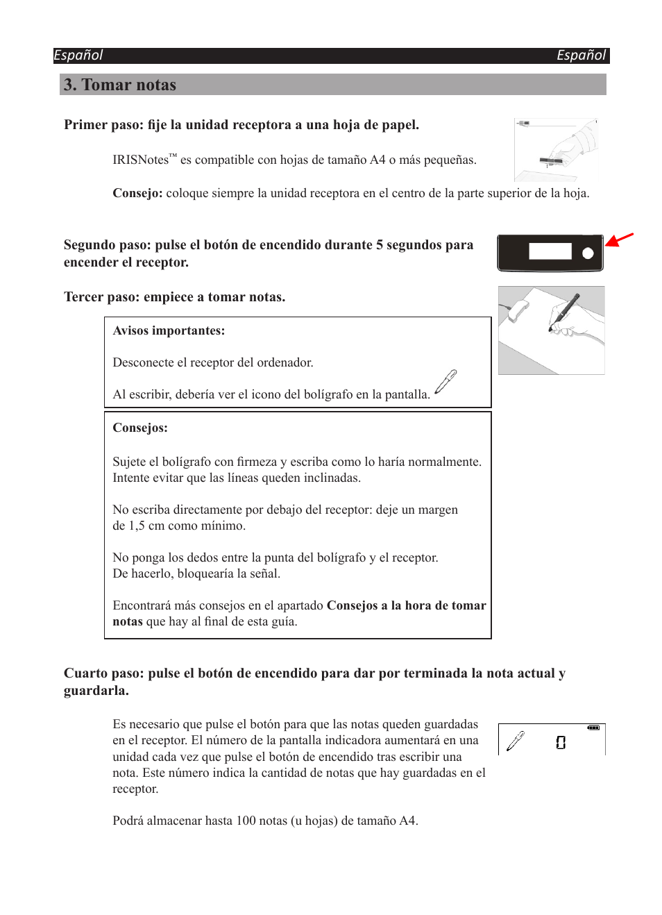 Tomar notas | I.R.I.S. IRISNotes Executive 2 User Manual | Page 43 / 92