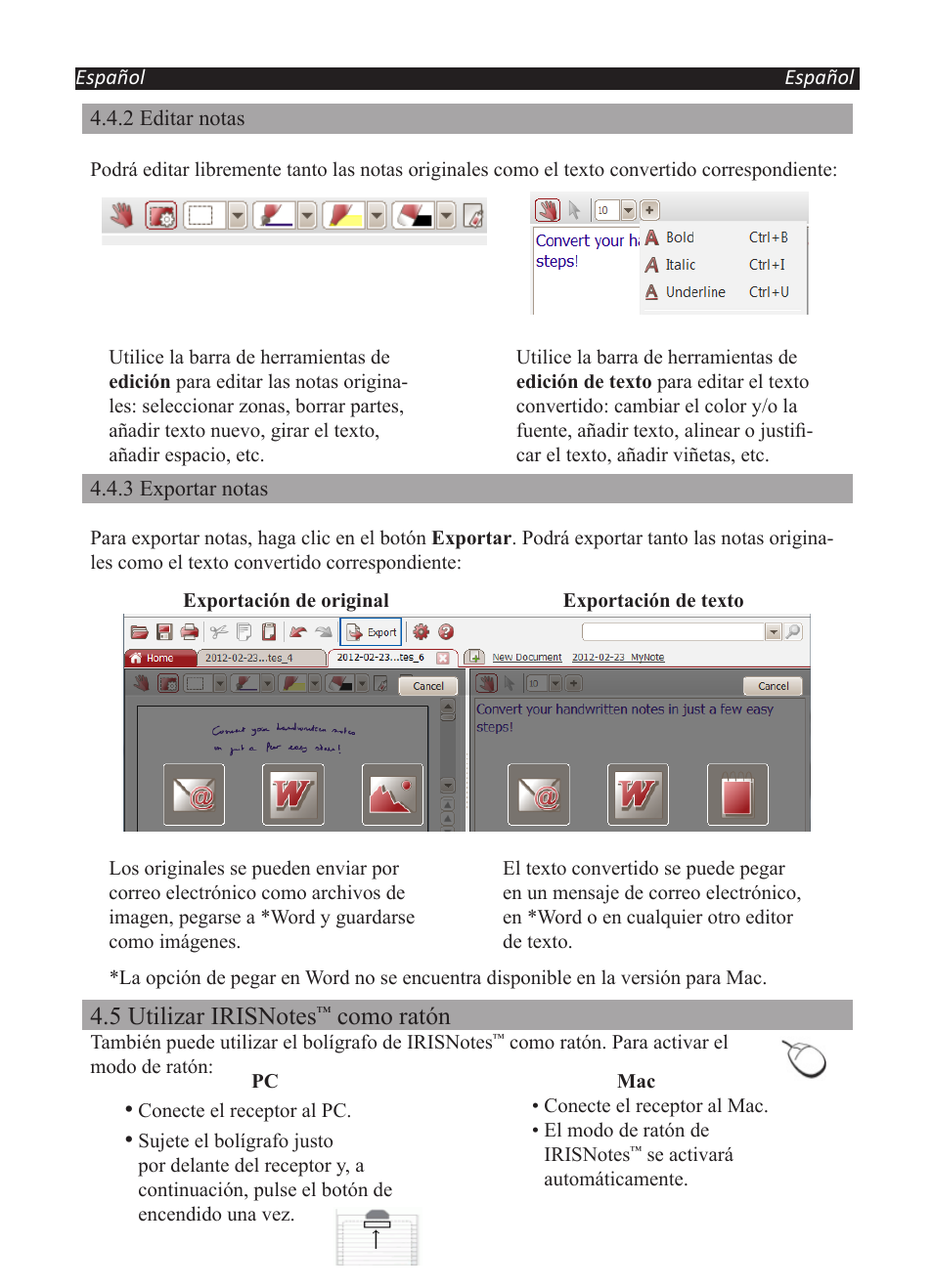 Como ratón | I.R.I.S. IRISNotes Executive 2 User Manual | Page 47 / 92