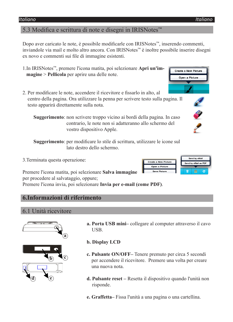 Informazioni di riferimento 6.1 unità ricevitore | I.R.I.S. IRISNotes Executive 2 User Manual | Page 59 / 92