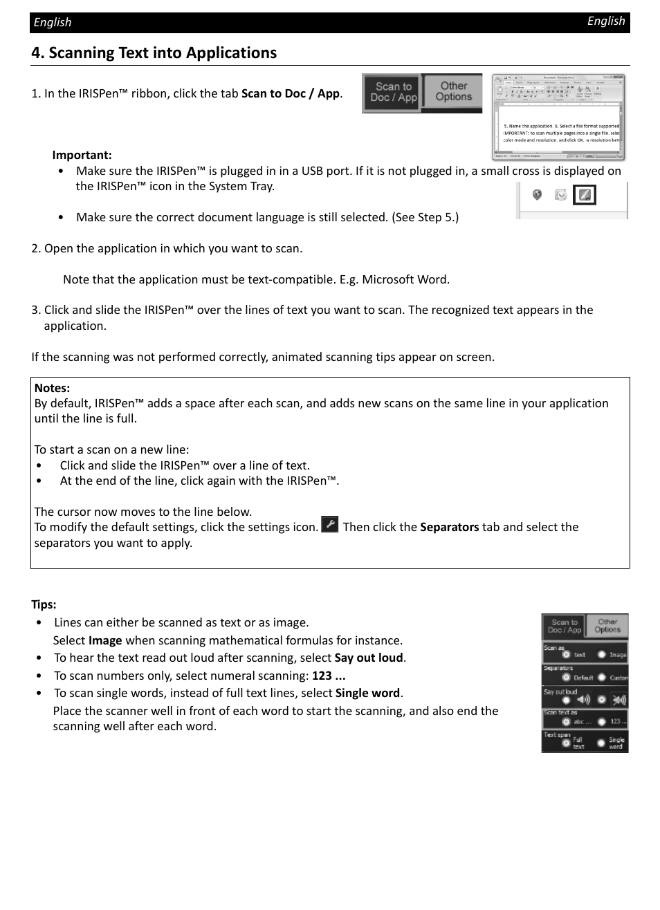 Scanning text into applications | I.R.I.S. IRISPen Express 7 User Manual | Page 3 / 4