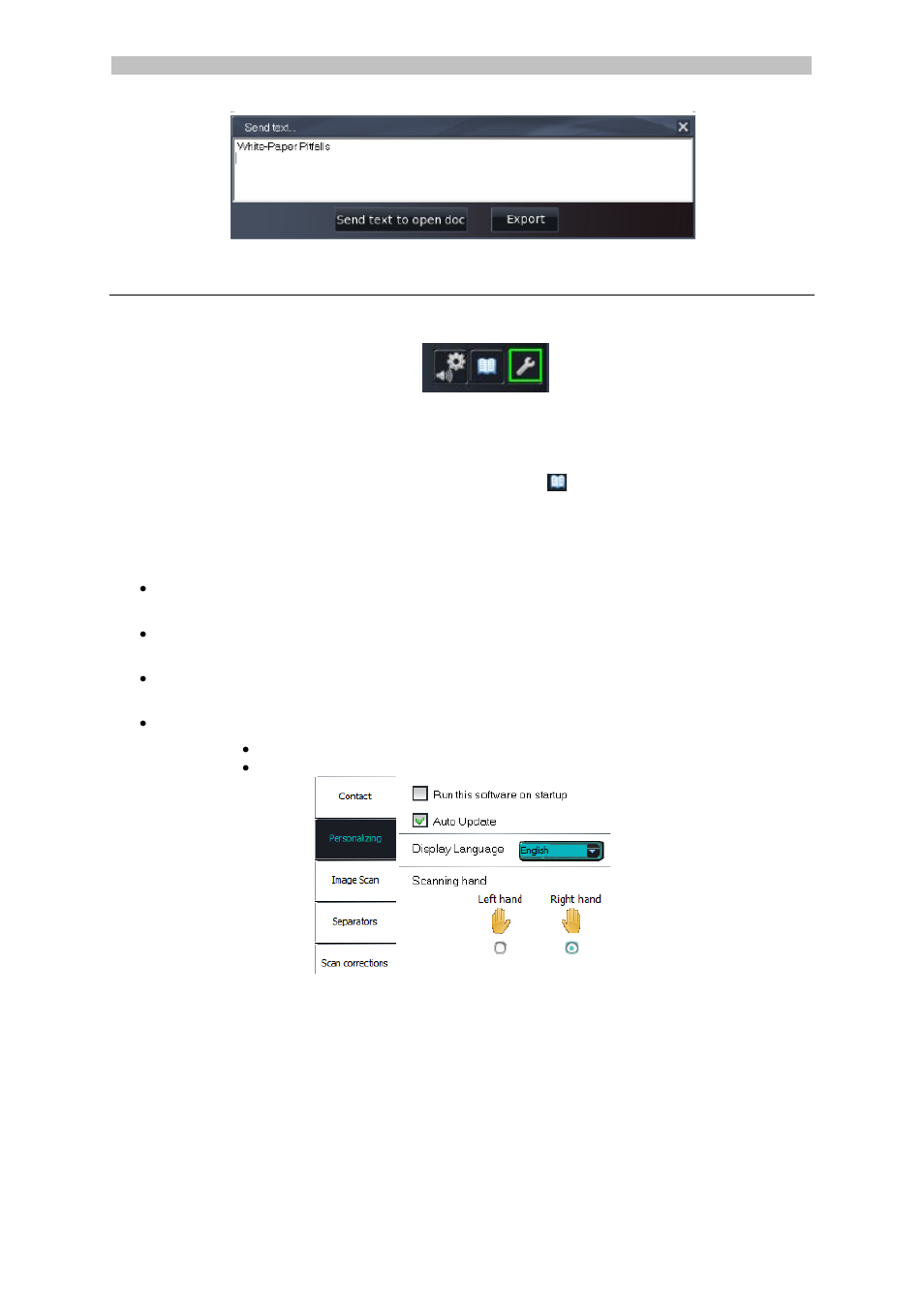 Configuration, Contact, Personalizing | Image scan, Separators | I.R.I.S. IRISPen Executive 7 User Manual | Page 12 / 14