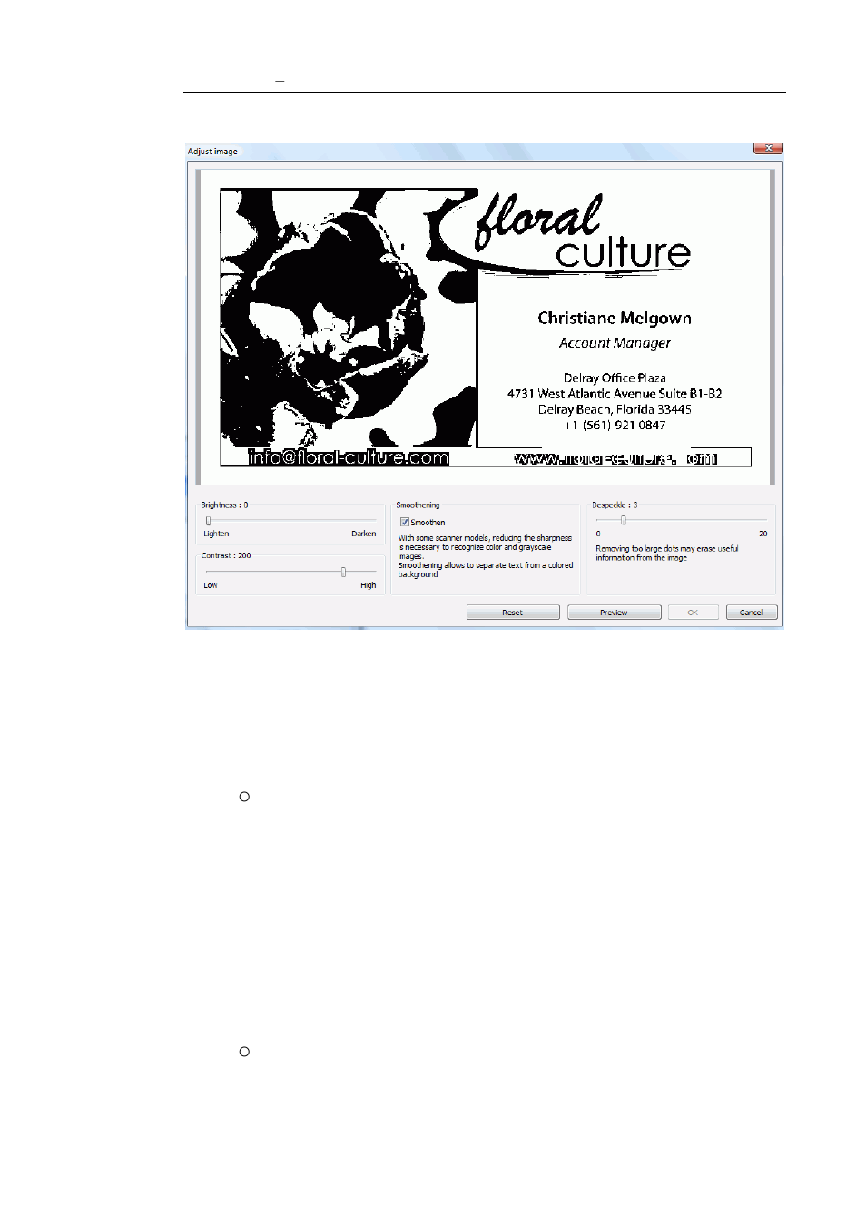 Adjustment options, Smoothening, Brightness | I.R.I.S. Cardiris Pro 5 User Manual | Page 65 / 119