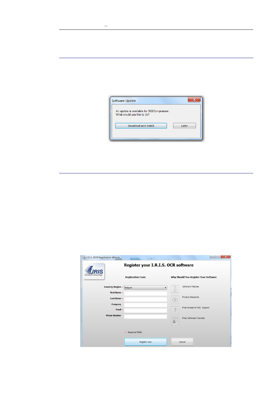 Automatic update, Registration | I.R.I.S. IRIScompressor Standard User Manual | Page 9 / 14