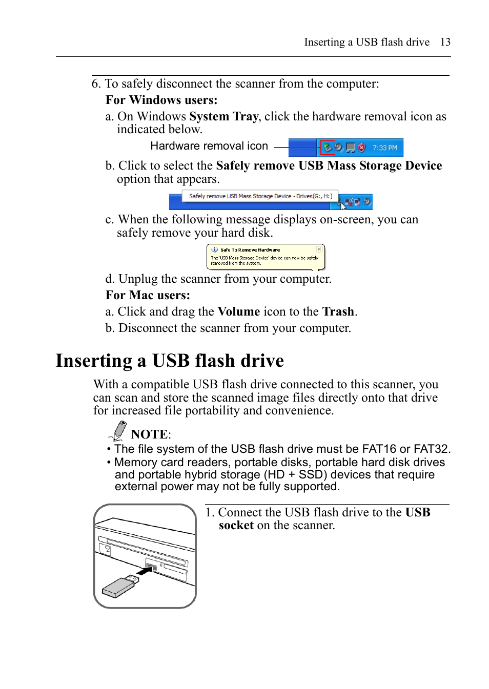 Inserting a usb flash drive | I.R.I.S. RISCard Anywhere User Manual | Page 16 / 25