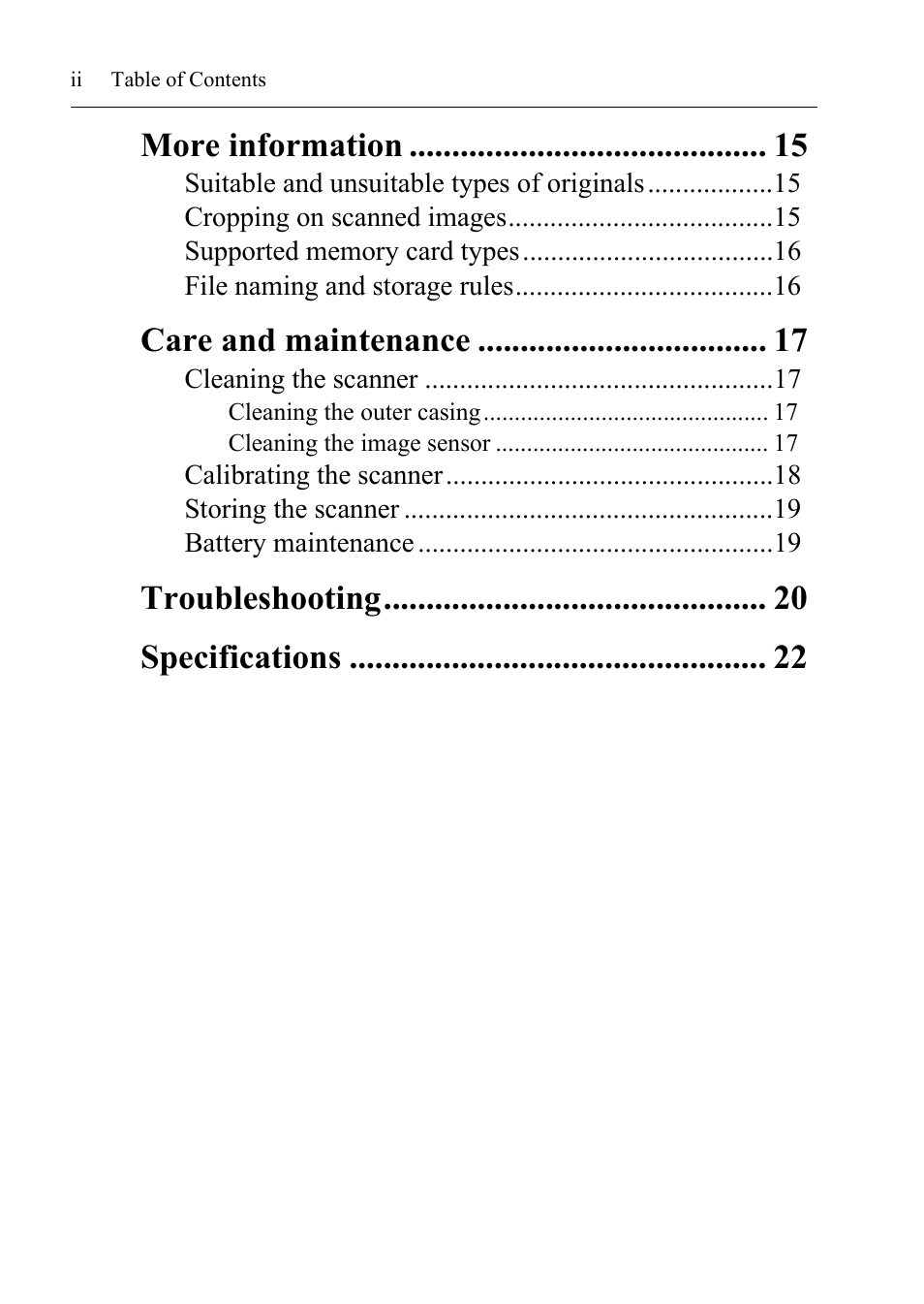 More information, Care and maintenance, Troubleshooting specifications | I.R.I.S. RISCard Anywhere User Manual | Page 3 / 25