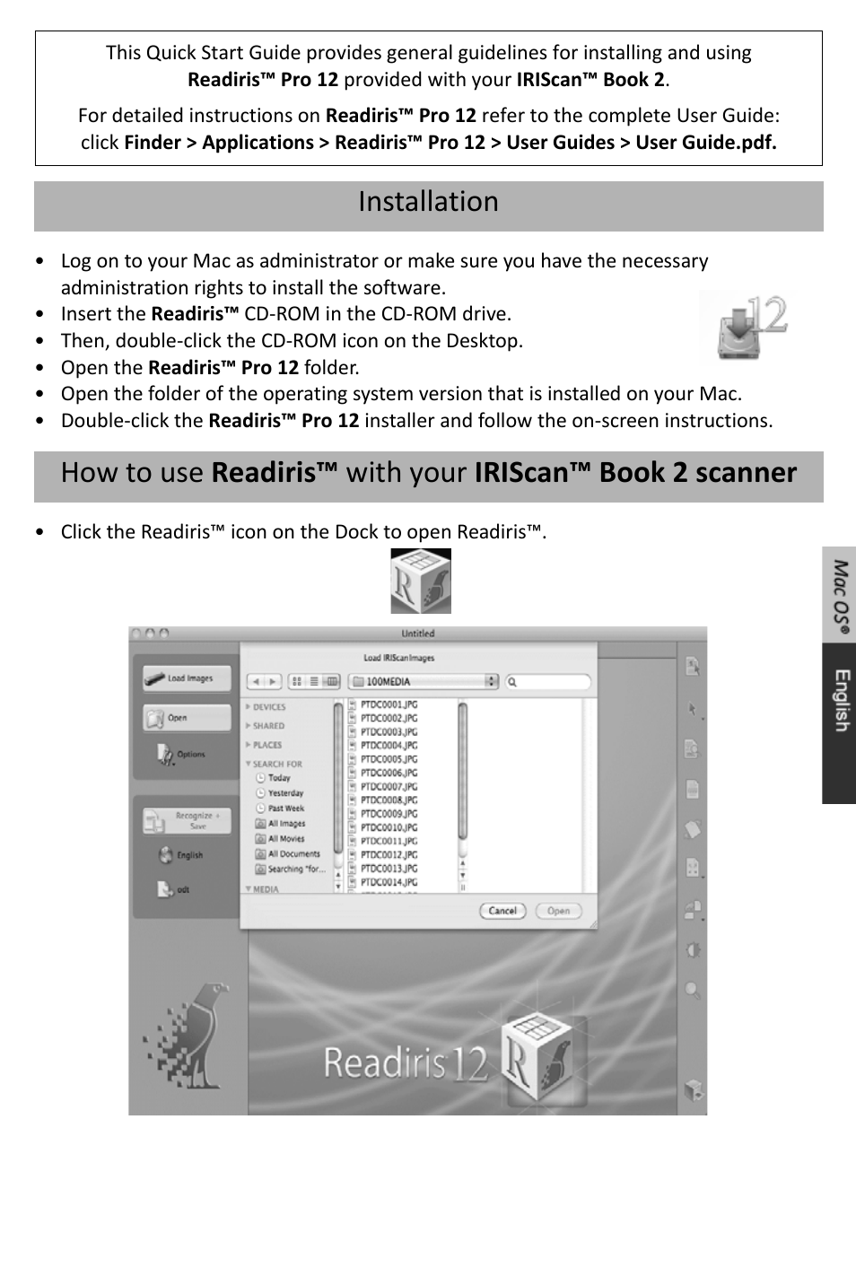Quick start guide | I.R.I.S. IRISCan Book 2 Executive for Mac User Manual | Page 2 / 37