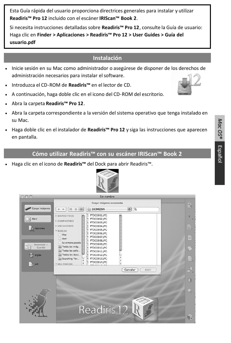Guía rápida del usuario | I.R.I.S. IRISCan Book 2 Executive for Mac User Manual | Page 30 / 37