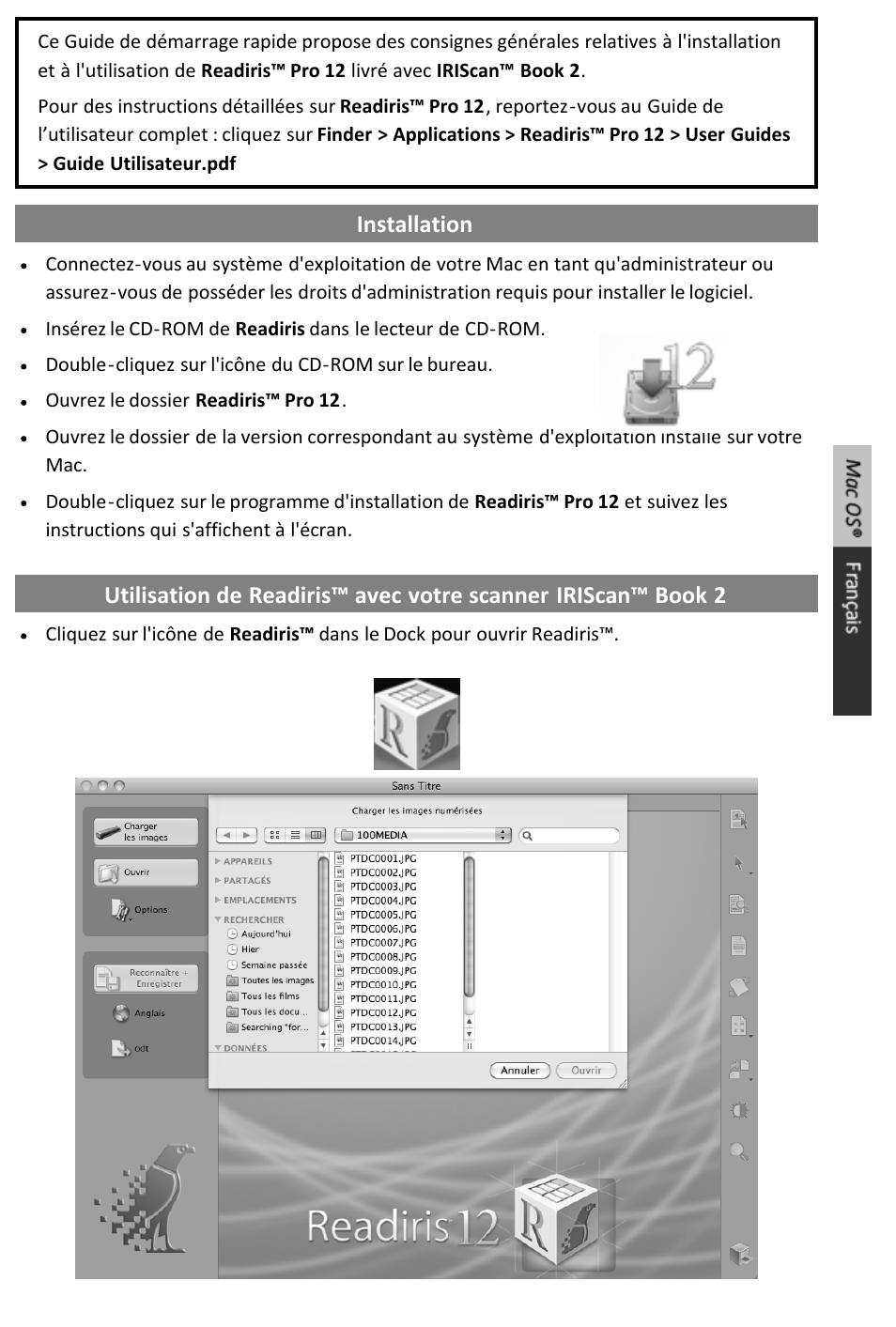 Guide de démarrage rapide | I.R.I.S. IRISCan Book 2 Executive for Mac User Manual | Page 6 / 37