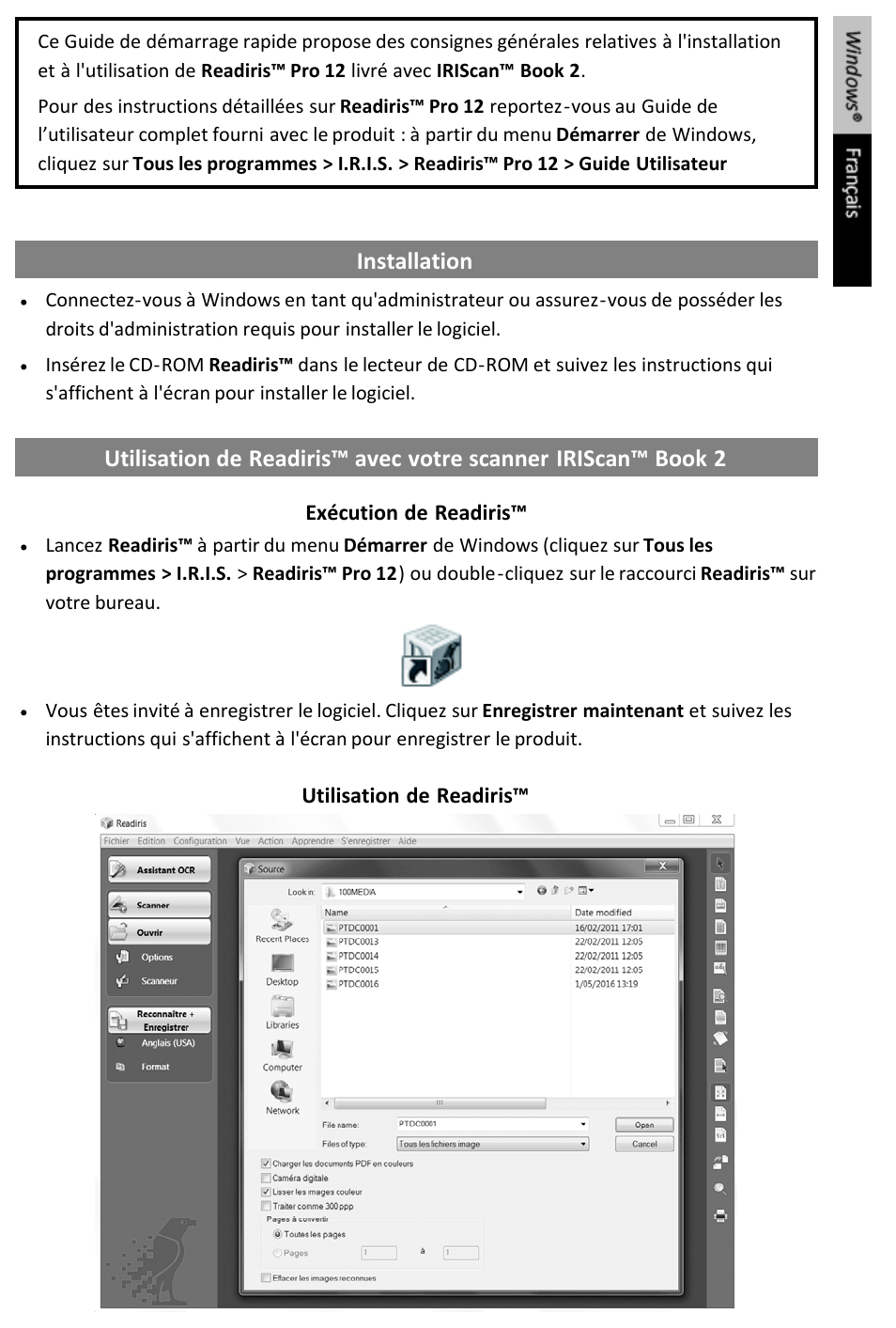 Guide de démarrage rapide | I.R.I.S. IRISCan Book 2 for Windows User Manual | Page 6 / 37