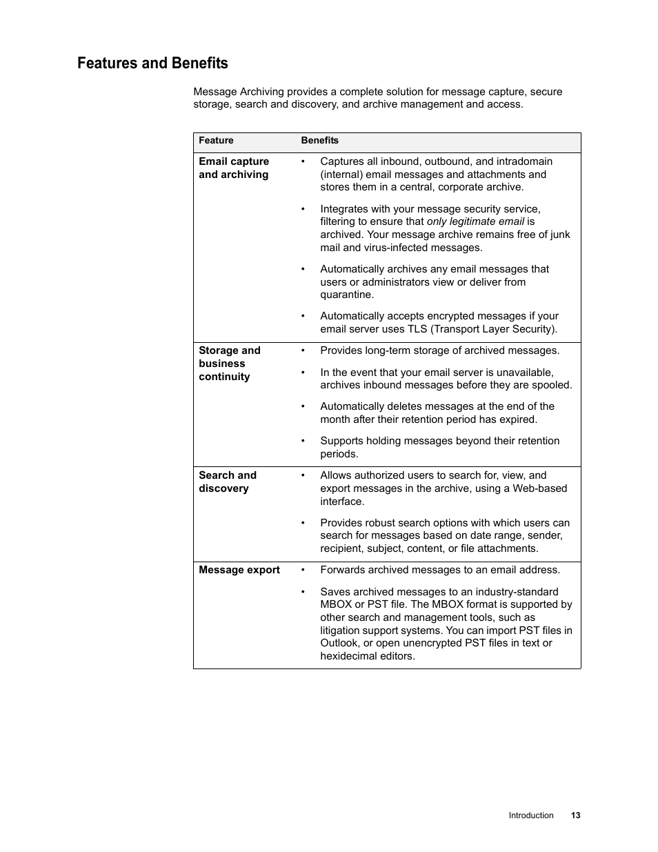 Features and benefits | Google Message Archiving Administration Guide User Manual | Page 12 / 79
