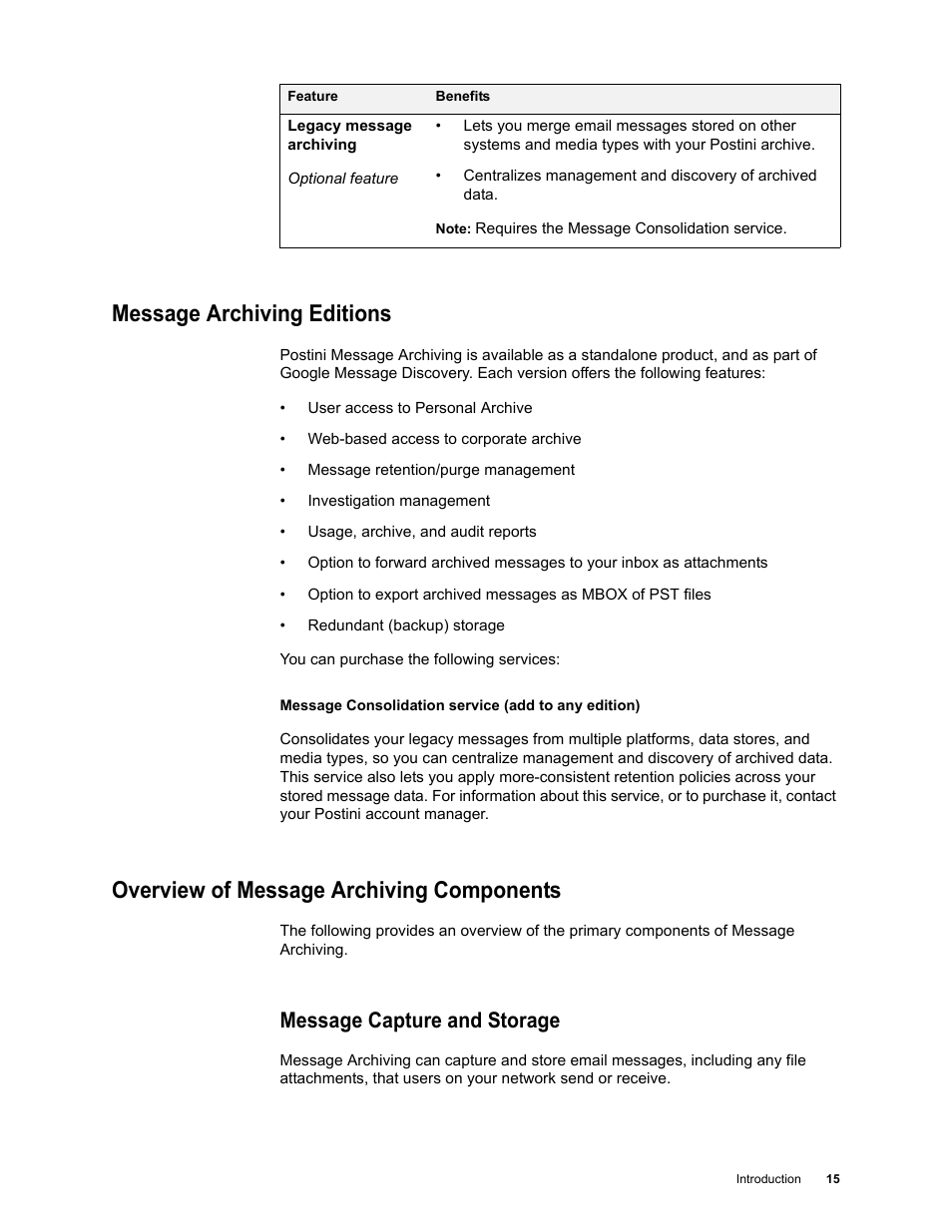 Message archiving editions, Overview of message archiving components, Message capture and storage | Google Message Archiving Administration Guide User Manual | Page 14 / 79