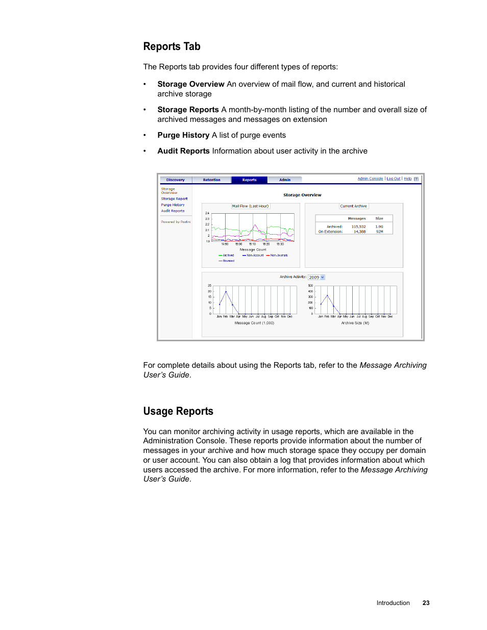 Reports tab, Usage reports | Google Message Archiving Administration Guide User Manual | Page 22 / 79