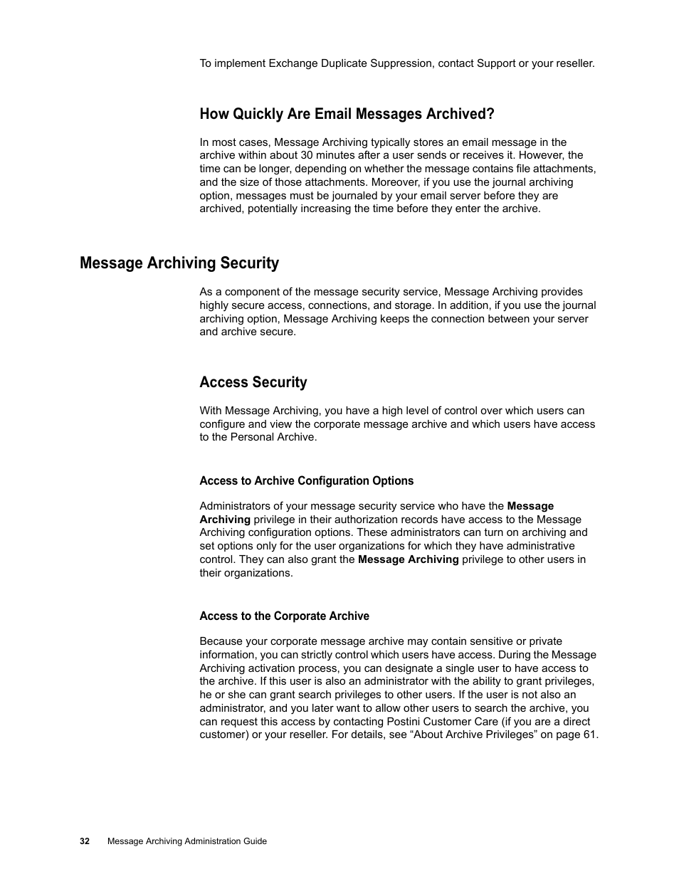 How quickly are email messages archived, Message archiving security, Access security | Google Message Archiving Administration Guide User Manual | Page 31 / 79