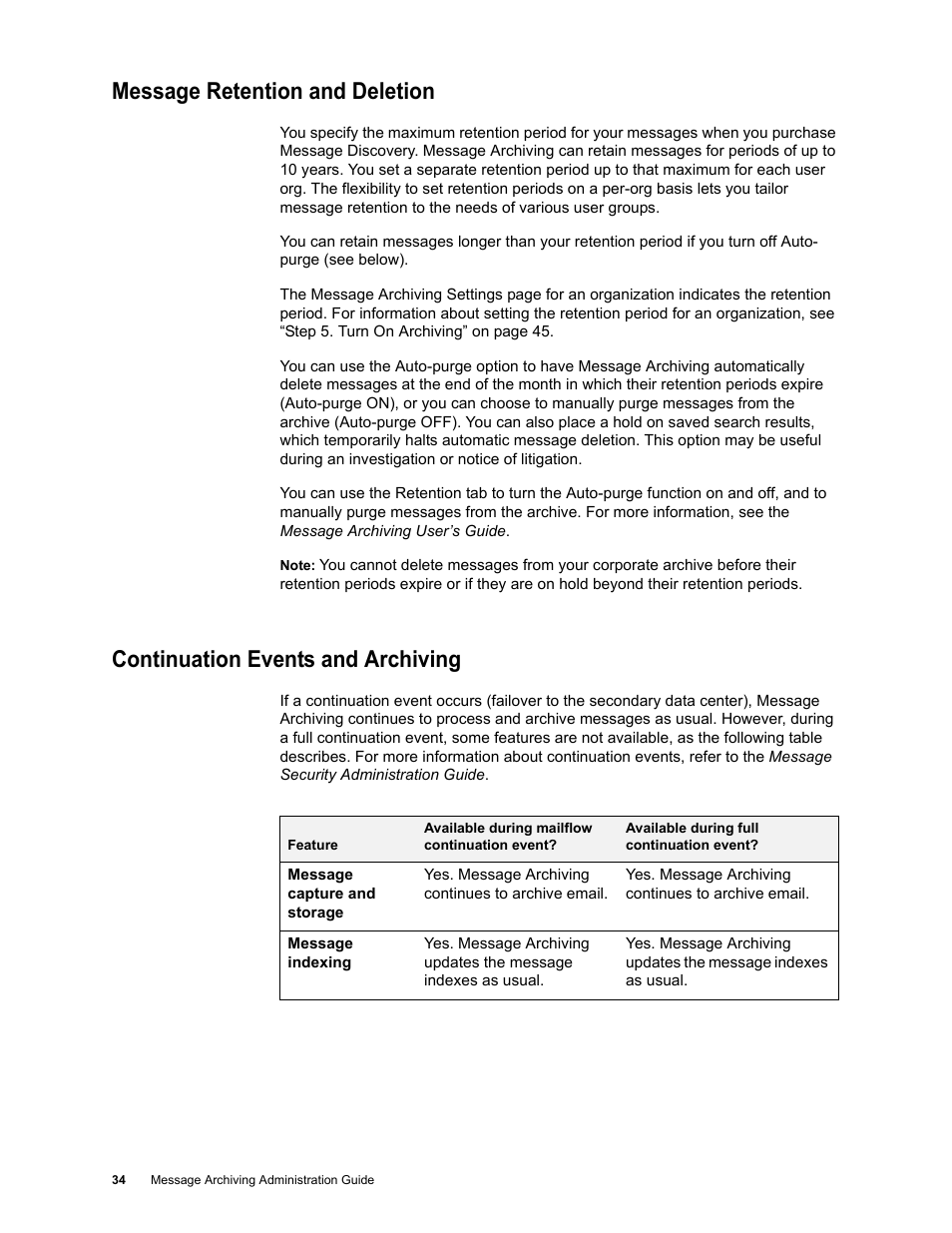 Message retention and deletion, Continuation events and archiving | Google Message Archiving Administration Guide User Manual | Page 33 / 79