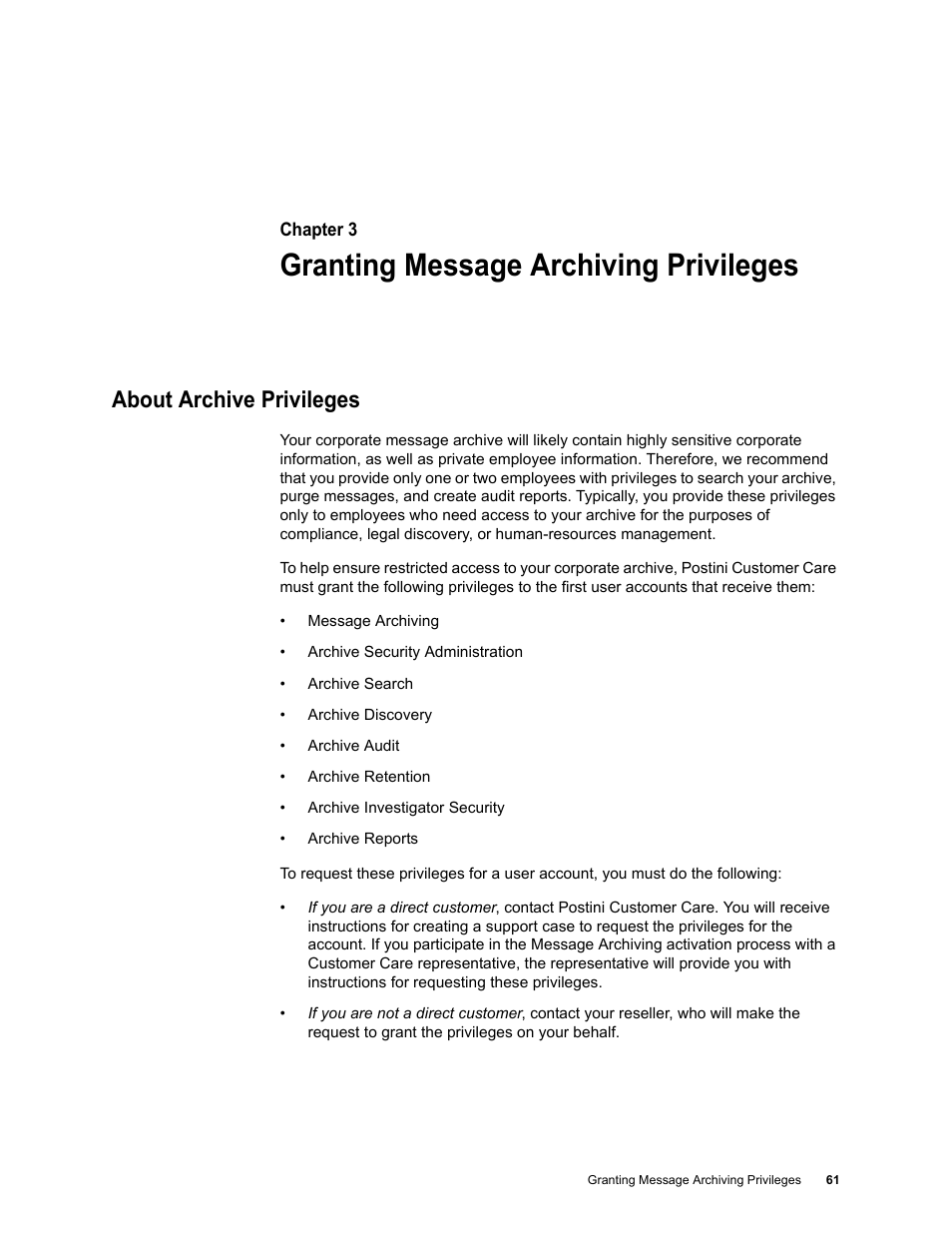 Granting message archiving privileges, About archive privileges | Google Message Archiving Administration Guide User Manual | Page 58 / 79