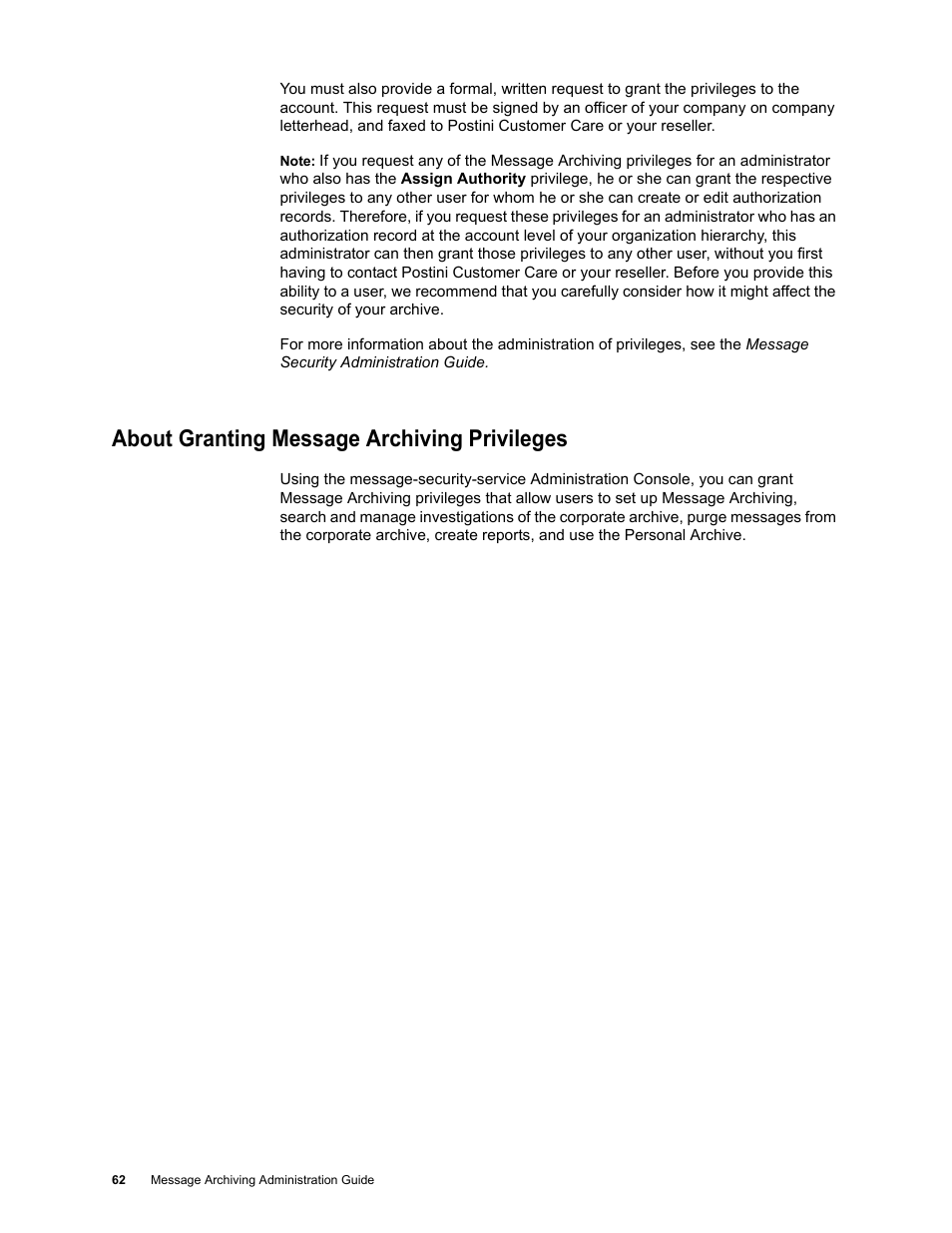 About granting message archiving privileges | Google Message Archiving Administration Guide User Manual | Page 59 / 79