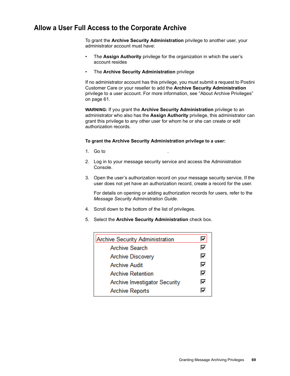 Allow a user full access to the corporate archive | Google Message Archiving Administration Guide User Manual | Page 66 / 79