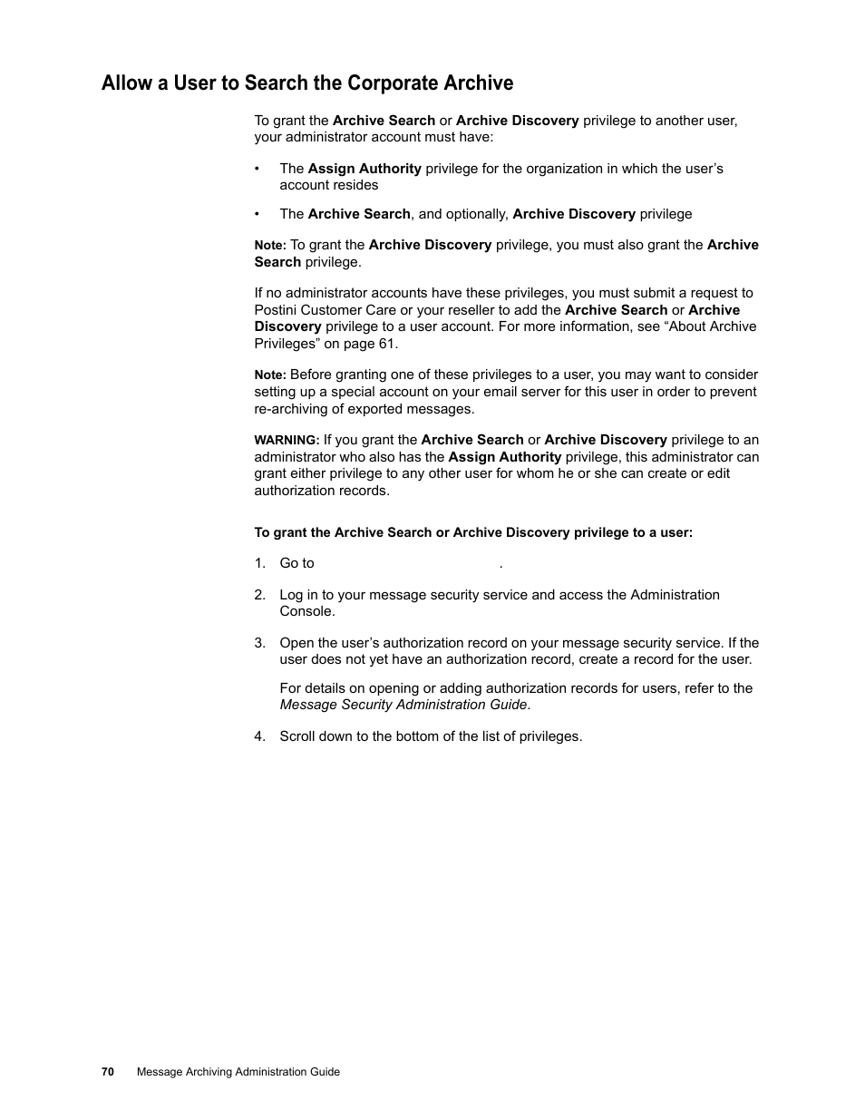 Allow a user to search the corporate archive | Google Message Archiving Administration Guide User Manual | Page 67 / 79