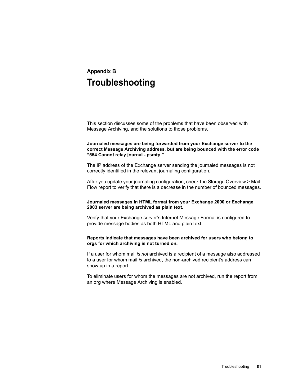 Troubleshooting, Appendix b: troubleshooting | Google Message Archiving Administration Guide User Manual | Page 76 / 79