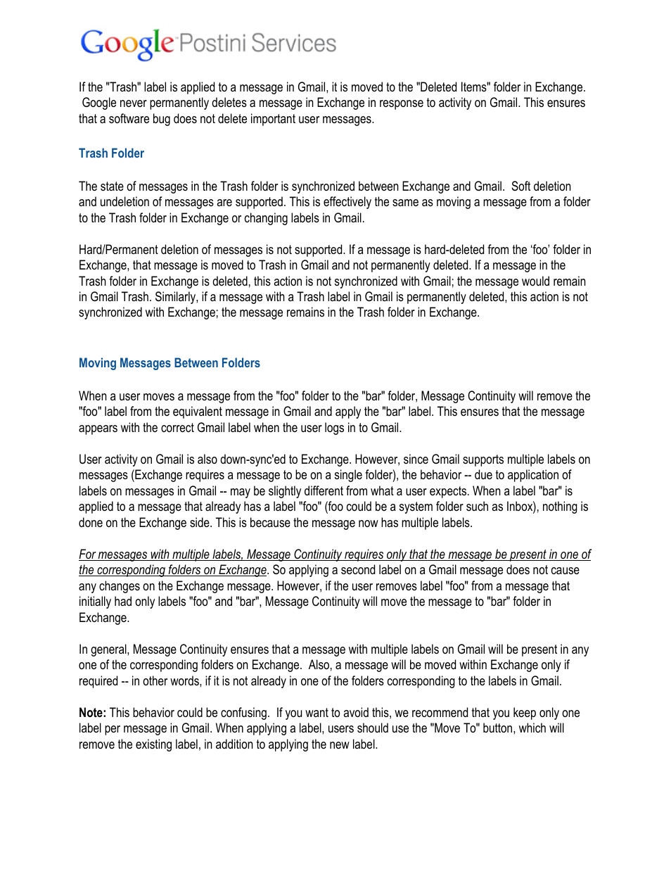 Trash folder, Moving messages between folders | Google Message Continuity User Guide User Manual | Page 4 / 5