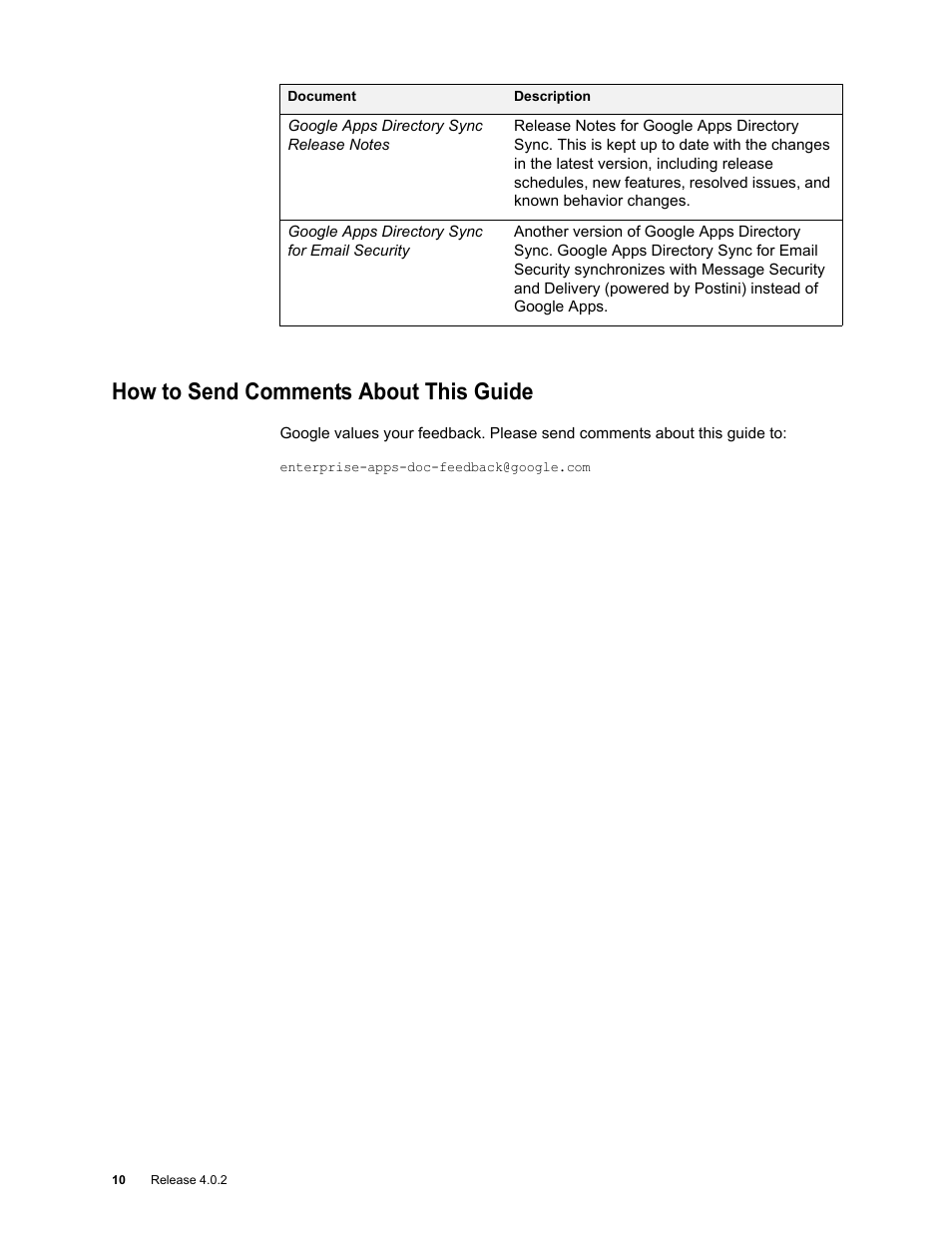 How to send comments about this guide, How to send comments about this guide 10 | Google Apps Directory Sync Administration Guide User Manual | Page 10 / 146