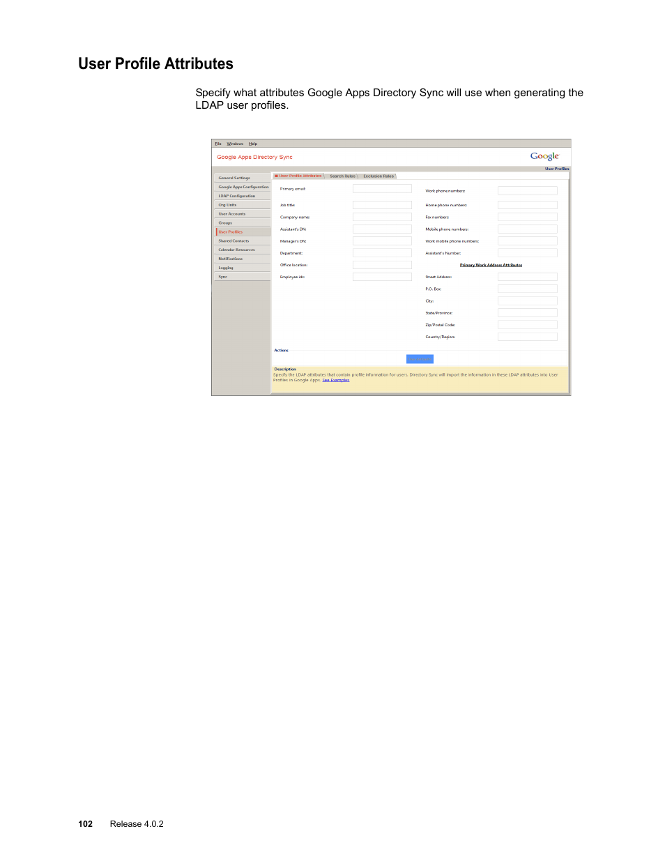 User profile attributes, User profile attributes 102 | Google Apps Directory Sync Administration Guide User Manual | Page 102 / 146