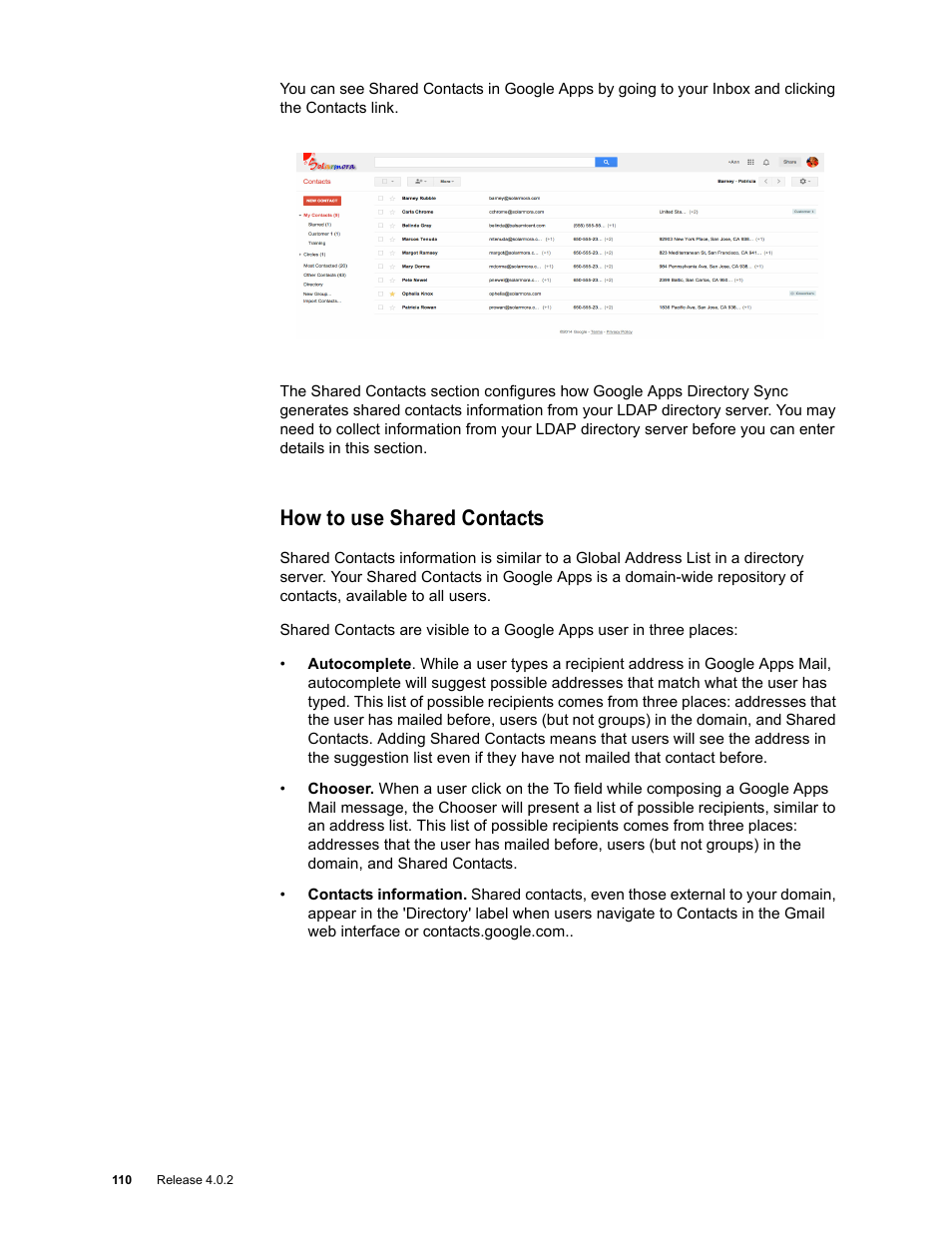 How to use shared contacts | Google Apps Directory Sync Administration Guide User Manual | Page 110 / 146