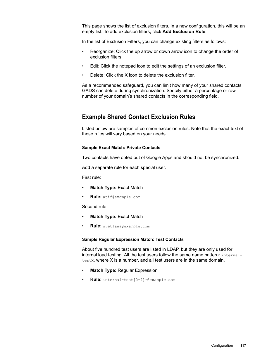 Example shared contact exclusion rules | Google Apps Directory Sync Administration Guide User Manual | Page 117 / 146