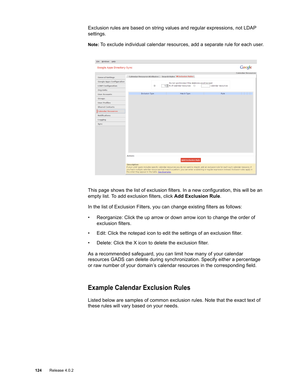 Example calendar ex clusion rules, Example calendar exclusion rules | Google Apps Directory Sync Administration Guide User Manual | Page 124 / 146