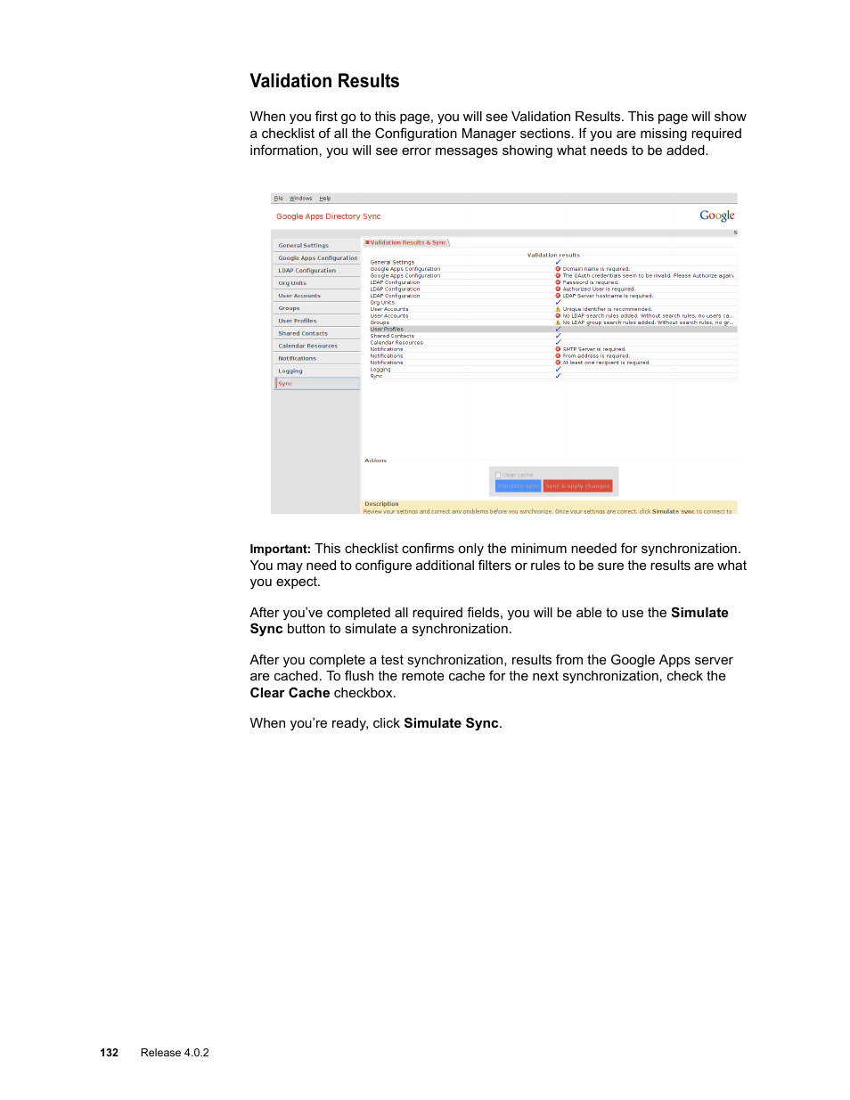Validation results | Google Apps Directory Sync Administration Guide User Manual | Page 132 / 146
