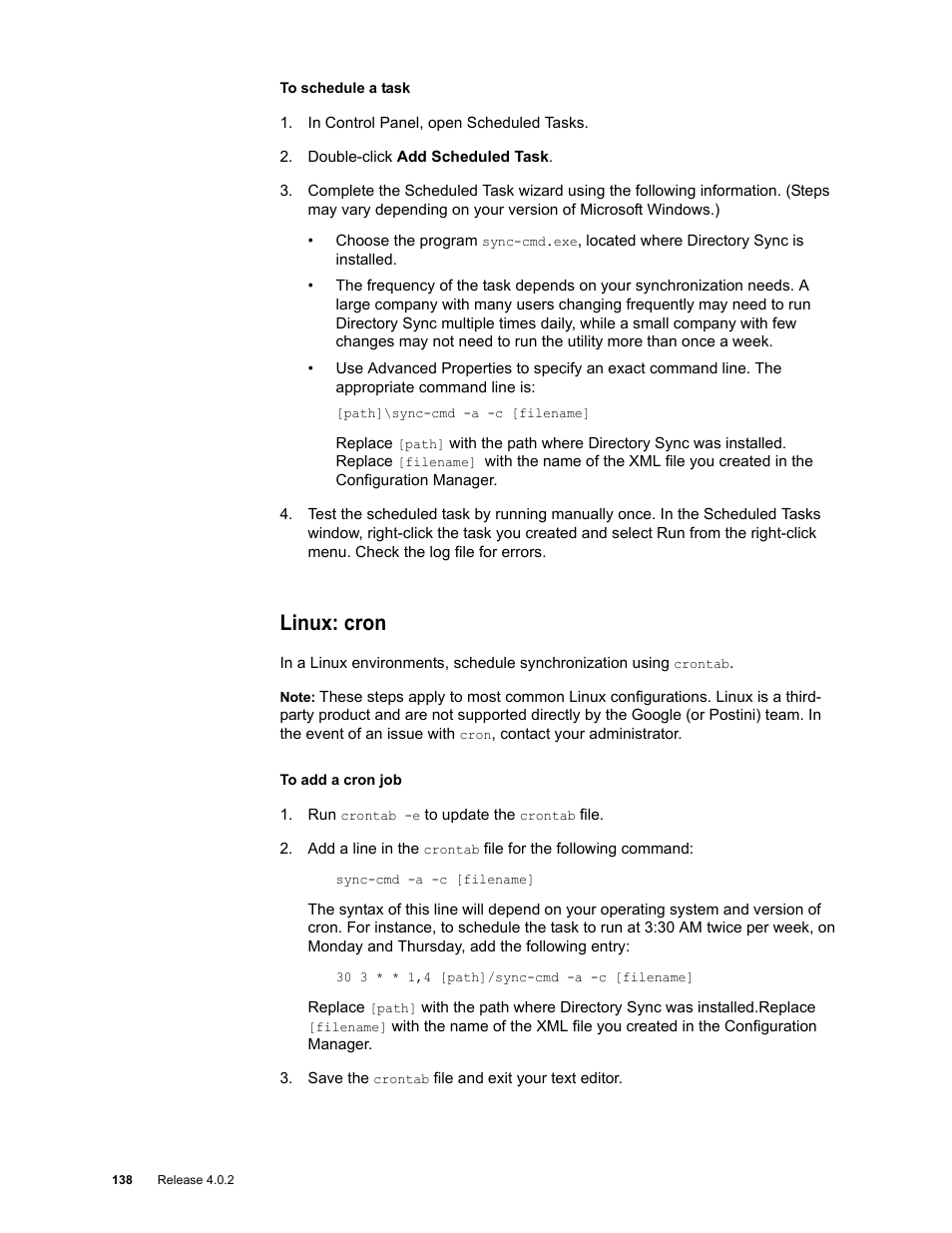 Linux: cron | Google Apps Directory Sync Administration Guide User Manual | Page 138 / 146