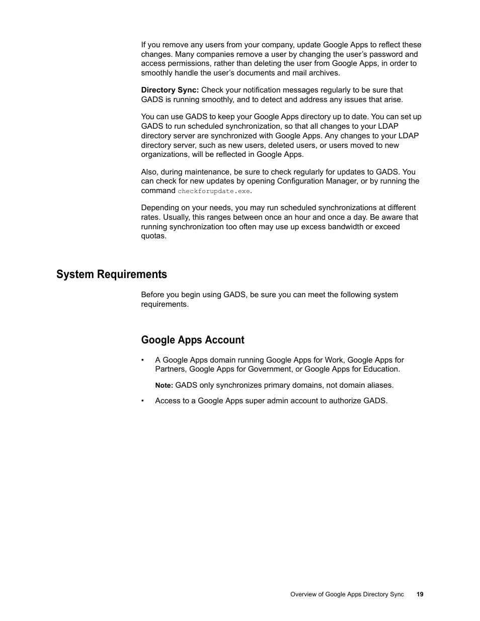 System requirements, Google apps account, System requirements 19 | Google Apps Directory Sync Administration Guide User Manual | Page 19 / 146